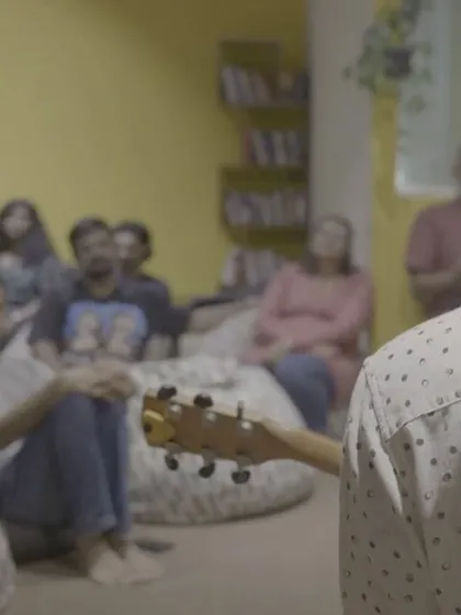 A view from behind the guitar, looking out at the audience. This is my happy place.
