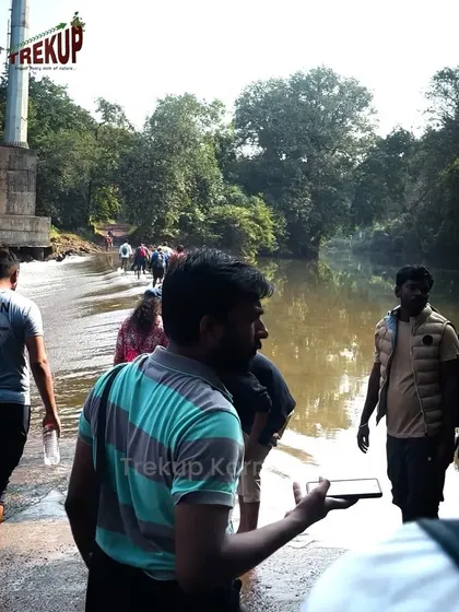 Navigating a river crossing during the Dudhsagar trek. It is challenges like these that make the trip a real adventure.