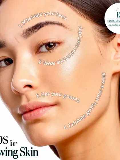 Simple tips for glowing skin include daily facial massage, always wearing sunscreen, eating your greens, and exfoliating gently once a week. Consistency is the real secret to achieving your glow goals.