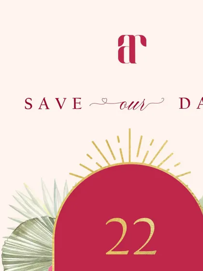 A detail shot of the modern Save the Date, focusing on the custom 'ar' monogram and the elegant 'Save our Date' script. These small details make the design feel personal and polished.