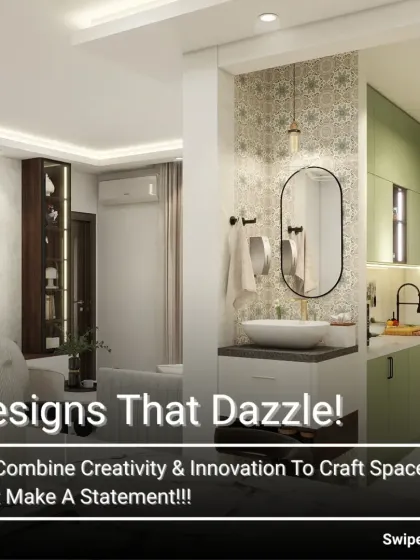 A design that dazzles, combining a modern living area with a stylish open kitchen and vanity, showcasing creativity and innovation.
