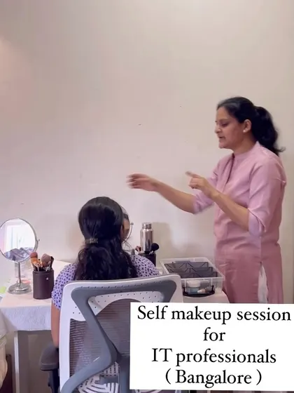 An IT professional learning self makeup in a one-on-one session in Bangalore. I provide a comfortable and encouraging environment for beginners.