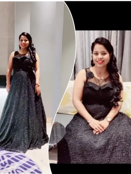 This black sequin A-line gown is a classic and elegant choice for any formal event. The subtle sparkle and flattering silhouette make it a timeless rental piece.
