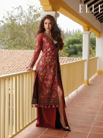 Makeup for Disha Patani's ELLE Digital Cover, shot in Thailand. I created a look with warm, earthy tones and a bold lip to complement this stunning red floral outfit by Hussain Rehar.