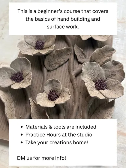 This poster for our hand-building course features a beautiful floral tile made by a student. It's a great example of the sculptural work you can learn to create.