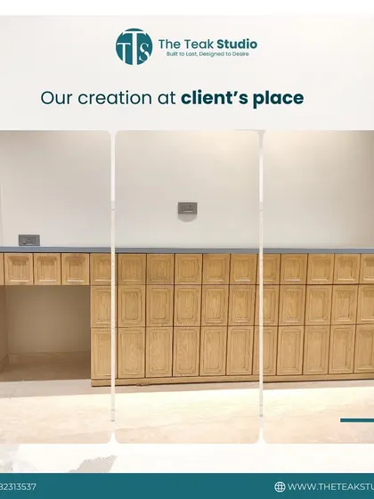 Here is the final piece we created, based on the client's reference. A long, low-profile cabinet with multiple panelled doors, providing extensive storage and a clean, uniform look.