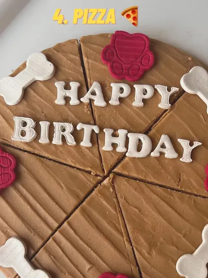 Another one of our fun pizza cakes, this one wishing a happy birthday. It's a unique and savory alternative to our sweeter cakes.