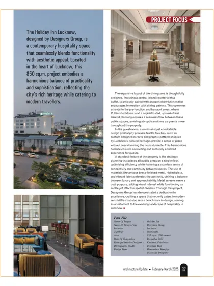 Additional media from the Holiday Inn, Lucknow project. These visuals provide further insight into the design of the lounges, dining areas, guest rooms, and other public spaces, highlighting our commitment to creating a cohesive and culturally resonant hospitality experience.