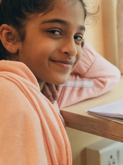 A beautiful portrait of Samara, one of our young artists. Her smile brightens up our day.