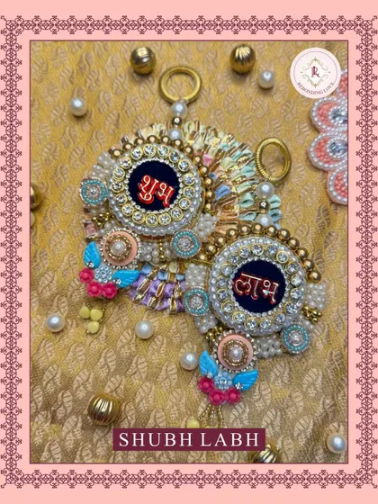 This version of our Shubh Laabh hangings combines a deep blue 'Laabh' with a multi-colored 'Shubh', offering a unique and vibrant look for your festive decor.