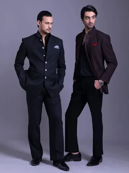 Channeling timeless charm in two Bandhgala suits. Every detail tells a story, and these outfits are meant to be worn with confidence and grace.
