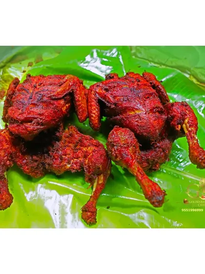 Two whole fried chickens, marinated in our signature red masala and cooked to perfection. This is a special dish we prepare for the bride and groom.