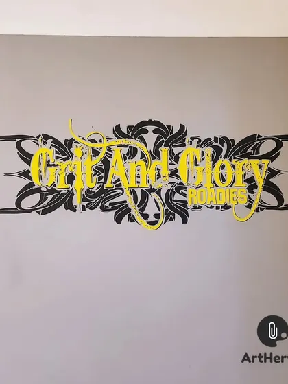 "Grit and Glory." We designed this stylized calligraphy piece for Roadies Gym, combining elegant lettering with a tough, gothic-inspired background to match the brand's identity.