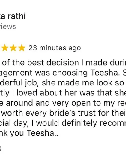 A lovely review from my engagement bride, who trusted me for her special day and was delighted with the result.