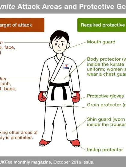 Safety is the first priority in Kumite. This guide shows the required protective gear and the legal target areas for competition.
