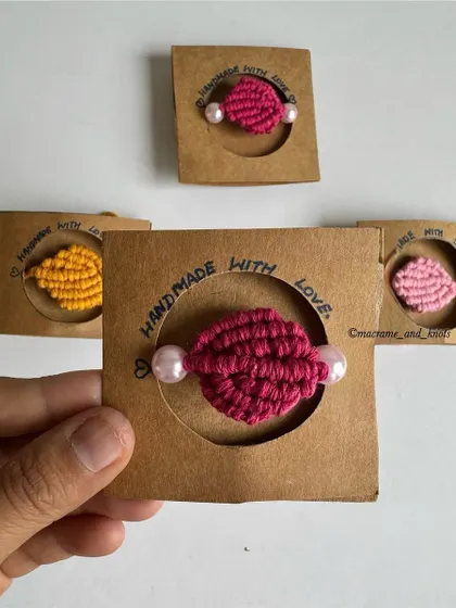 I package my simple knotted Rakhis on "Handmade with Love" cards, making them a sweet and ready-to-give gift.