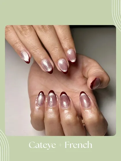 This image showcases a Cat-eye and French tip combination, one of the top five trends of the season.