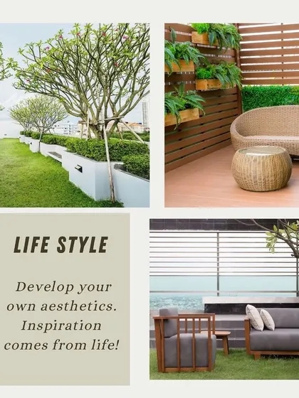 This is the lifestyle we aim to create for our clients. Our mood board shows how we draw inspiration from nature and modern design to develop aesthetic, comfortable, and life-enhancing green spaces.