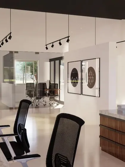 These additional renders explore different angles of the marketing office concept. They highlight the open, gallery-like feel, the dramatic lighting, and the clean, modern aesthetic I envisioned for a space that is designed to sell a vision.