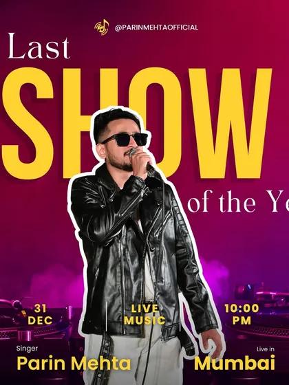 The announcement for my "Last Show of the Year" in Mumbai. I am a popular choice for high-energy events like New Year's Eve parties.