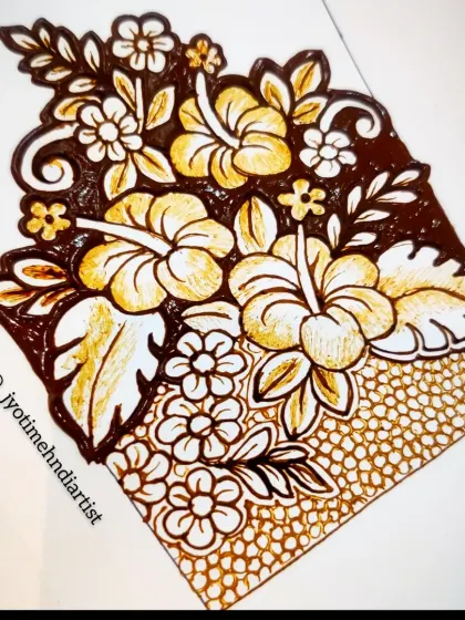A startup henna pattern featuring a beautiful floral bouquet. These practice sheets are great for perfecting new designs.