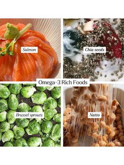 Omega-3 rich foods are essential for graceful aging. Salmon, chia seeds, and Brussels sprouts are excellent sources that help reduce inflammation and support brain health.