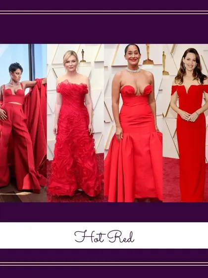You can never go wrong with a bold red dress. This collage from the Oscars shows different ways to wear this powerful color, from sleek silhouettes to dramatic gowns.