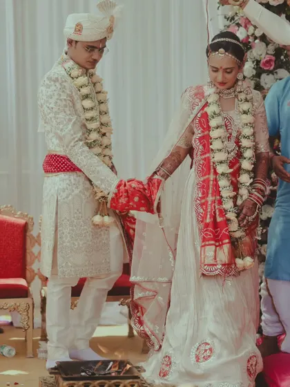 The couple taking part in the pheras, a central ritual of the Hindu wedding ceremony.