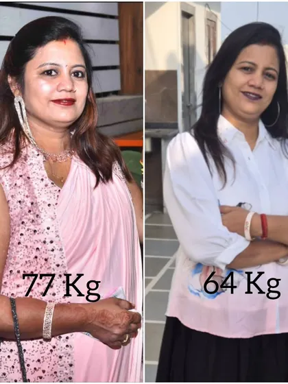 This is the result of taking charge of your health. Our member Alka went from 77 kg to 64 kg, and more importantly, she is now free from constant medication and leading a healthier, happier life.