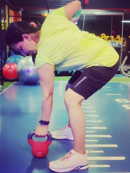 Incorporating kettlebells into my training. Functional strength training is a key part of my own fitness routine and something I love to teach in my sessions.