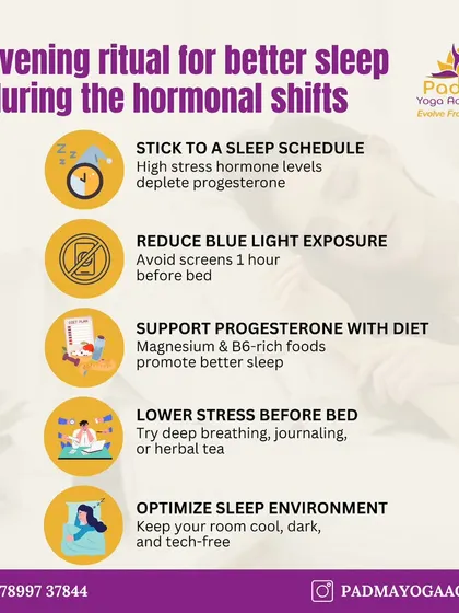 When hormones shift, sleep can suffer. I teach evening rituals to support deeper rest, such as reducing blue light, optimizing your sleep environment, and using diet and relaxation techniques to lower stress before bed.