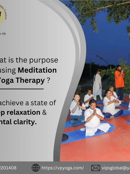 The purpose of meditation in my yoga therapy is to achieve a state of deep relaxation and mental clarity. Here, my students are connecting with themselves and nature during an evening session, finding a quiet space to calm their minds and focus inward.