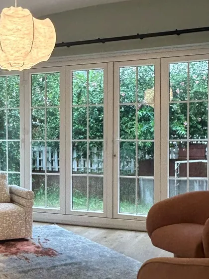These beautiful French doors are installed, framing a view of the garden. The next step is styling the interior to complement this gorgeous feature.