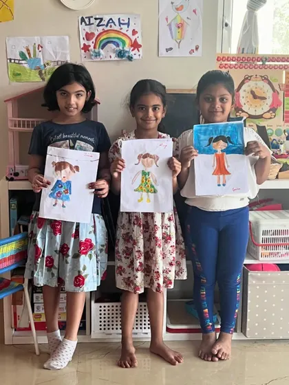 These images capture the process and joy of our various painting and drawing sessions, from pencil shading warm-ups to finished floral bouquets.