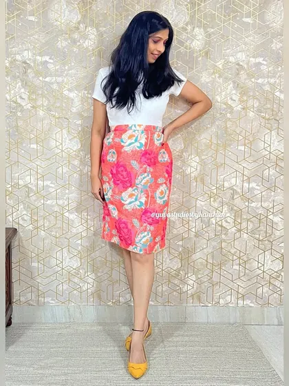 Effortlessly elegant. This digitally printed muslin skirt in a vibrant floral print ensures comfort with a touch of luxury. It can be paired with a simple top for a chic look.