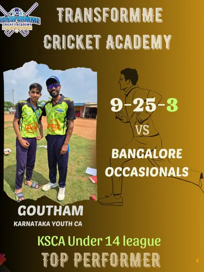 Goutham's 3-wicket haul against Bangalore Occasionals in the KSCA U-14 league.