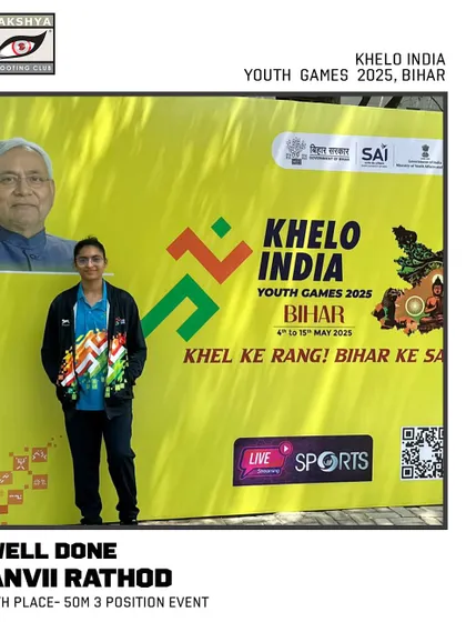 Anvii Rathod at the Khelo India Youth Games, where she secured a strong 5th place finish in the 50m 3 Position event.