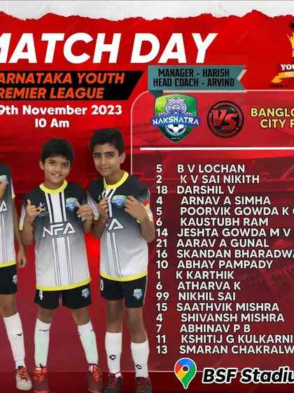 Another match day in the KYPL. Our U-13 team is prepared to take on Bangalore City FC.