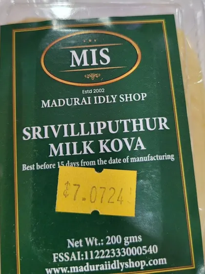 We also offer traditional sweets like this Srivilliputhur Milk Kova. It's a rich, milky sweet that provides an authentic taste of Tamil Nadu.