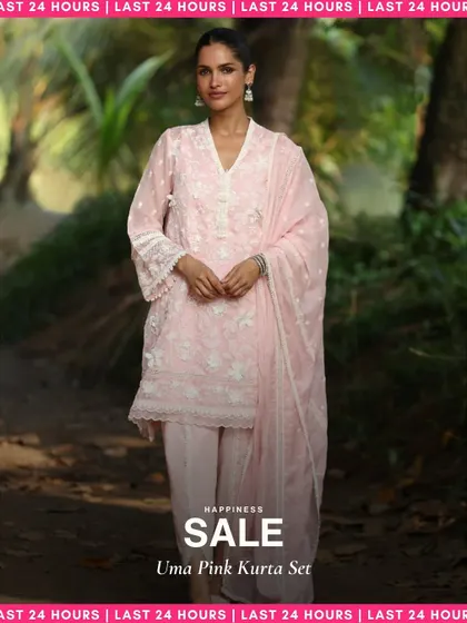 The Uma Pink Kurta Set is a classic piece with all-over embroidery. It’s a beautiful, timeless design that you can dress up or down.