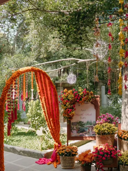 Another view of the lush and colorful entrance decor.