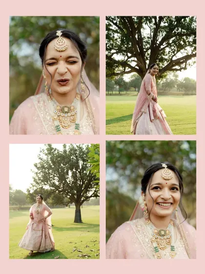 A collage showing the bride's fun and playful personality. We love capturing the real, goofy moments alongside the elegant portraits.