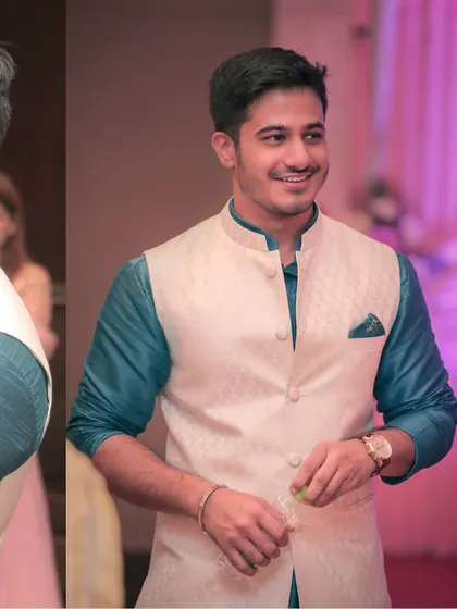 A handsome portrait of the groom at his engagement party. His confident smile shows his happiness and excitement for the future.