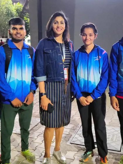 Our athletes with Olympian Anju Bobby George, an inspiring moment for our entire team.