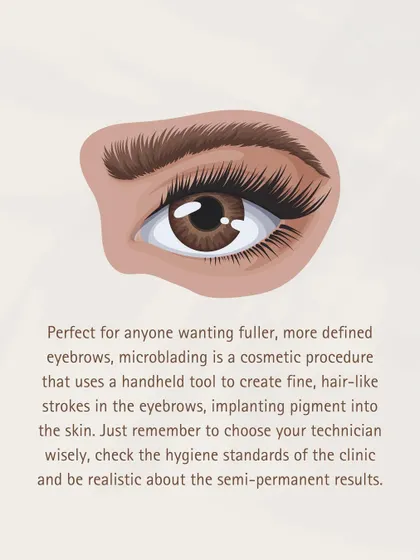 An illustration showing the goal of microblading: creating fuller, well-defined eyebrows. This procedure is perfect for those tired of filling in their brows daily.