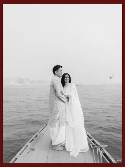 A quiet moment on the Ganges in Varanasi, captured in timeless black and white. Monochrome strips away distractions, focusing purely on the connection and the serene atmosphere of the holy city.