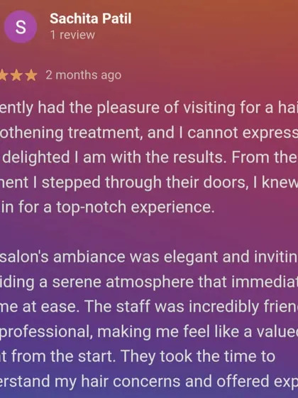 This detailed review praises the entire experience, from the elegant ambiance to the friendly, professional staff who made her feel like a valued client.