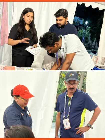Our team members engage with athletes and coaches at the Simply Periods kiosk. We believe that educating the entire sports ecosystem, including male coaches and officials, is key to creating lasting change.