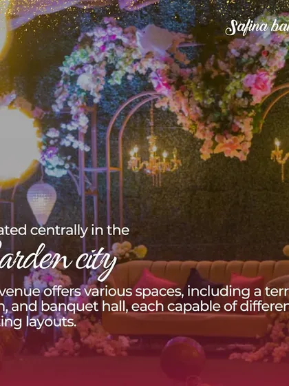 Located centrally in the Garden City, our venue offers a terrace, lawn, and banquet hall with flexible seating layouts.