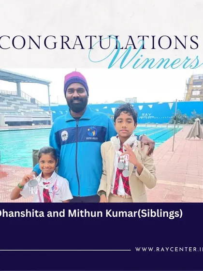 Double the success. Celebrating swimming siblings Dhanshita and Mithun Kumar with their silver medals.